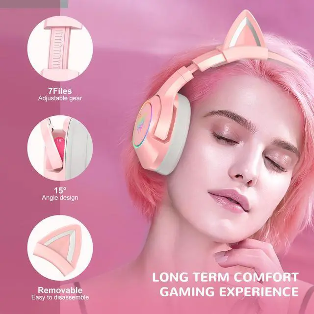 Alt view image 6 of 7 - K9 Gaming Headset with Removable Cat Ears, for PS5, PS4, Nintendo Switch, PC, with Surround Sound, RGB LED Light & Noise Canceling Retractable Microphone