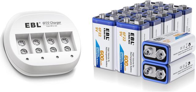 EBL 8-Pack 6F22 600mAh 9V Rechargeable Batteries Lithium-Ion Battery for  Controller 