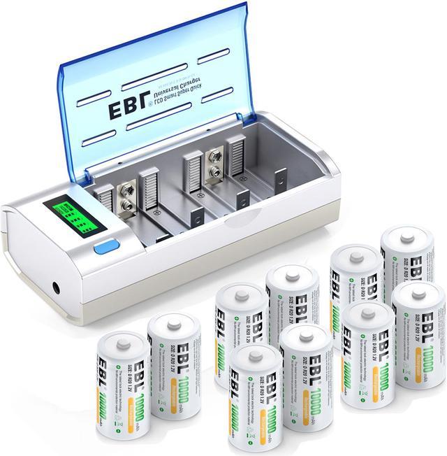 EBL Rechargeable D Batteries, 10000mAh Ni-MH High Capacity D Cell Battery  New Retail Package, Pack of 4