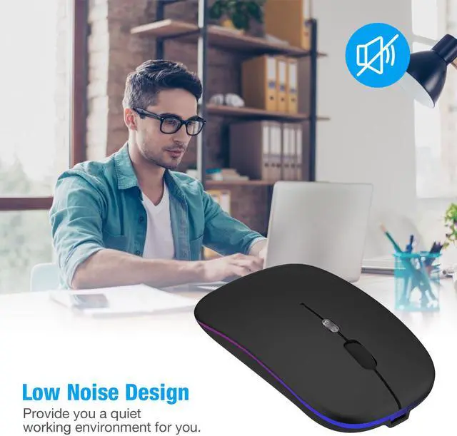 Alt view image 5 of 8 - 2.4GHz RGB Rechargeable Wireless Mouse Silent USB Mice for Computer PC Laptop US,Black