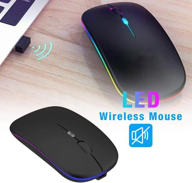Alt view image 3 of 8 - 2.4GHz RGB Rechargeable Wireless Mouse Silent USB Mice for Computer PC Laptop US,Black