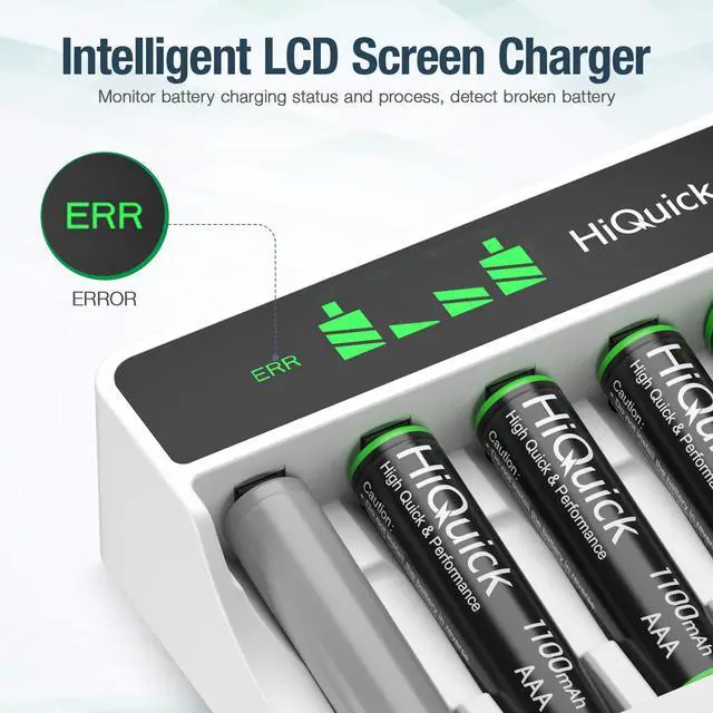 Alt view image 4 of 7 - HiQuick AAA AA Battery Charger, 8 Bay Independent Recharger LCD USB Input for Ni-MH Ni-CD Rechargeable Batteries