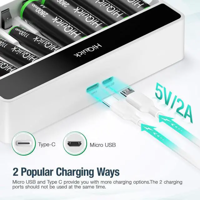Alt view image 5 of 7 - HiQuick AAA AA Battery Charger, 8 Bay Independent Recharger LCD USB Input for Ni-MH Ni-CD Rechargeable Batteries