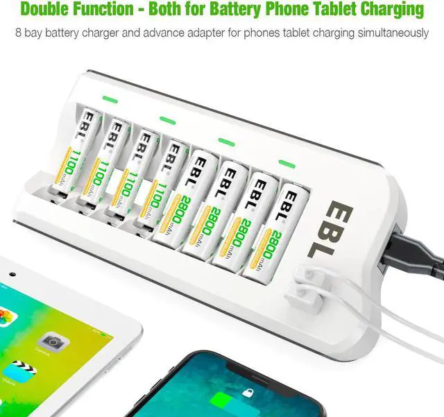 Alt view image 2 of 7 - EBL 2300mAh AA Rechargeable Batteries for Digital Cameras, Toys, Remote Controls and More + Battery Charger for AA/AAA NiMH Batteries 12-pack