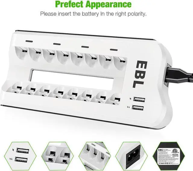 Alt view image 6 of 7 - EBL 2300mAh AA Rechargeable Batteries for Digital Cameras, Toys, Remote Controls and More + Battery Charger for AA/AAA NiMH Batteries 12-pack