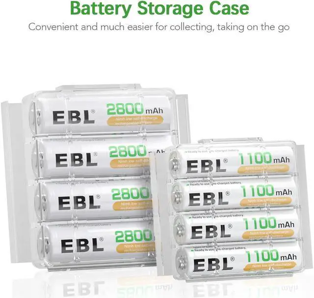 Alt view image 7 of 7 - EBL Rechargeable AA Batteries 2800mAh (4 Pack) and AAA Ni-MH Rechargeable Batteries 1100mAh (4 Pack) with 8-Bay AA AAA Individual Battery Charger