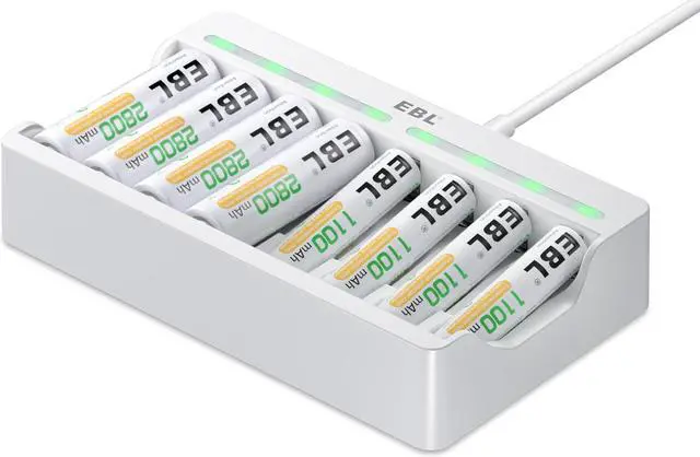 Main image of EBL Rechargeable AA Batteries 2800mAh (4 Pack) and AAA Ni-MH Rechargeable Batteries 1100mAh (4 Pack) with 8-Bay AA AAA Individual Battery Charger