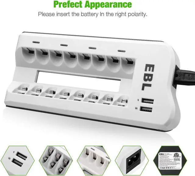 Alt view image 6 of 7 - EBL 8 Bay Battery Charger with 4pcs AA Rechargeable Batteries 2800mAh and 4pcs Ni-Mh AAA Batteries
