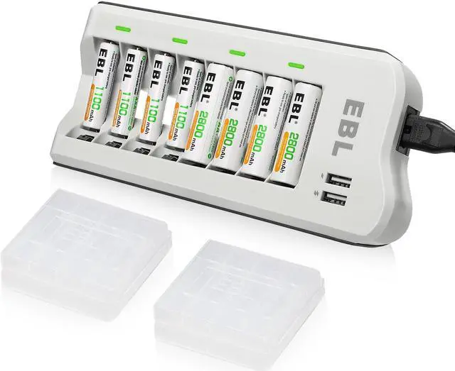 Main image of EBL 8 Bay Battery Charger with 4pcs AA Rechargeable Batteries 2800mAh and 4pcs Ni-Mh AAA Batteries