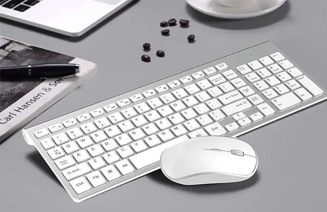 Alt view image 3 of 6 - Wireless Keyboard and Mouse Combo,Slim Wireless Keyboard Mouse with Long Battery Life and Numeric Keypad for Laptop,Desk top (Silver+White)