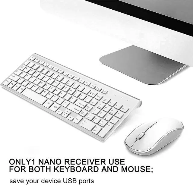 Alt view image 4 of 6 - Wireless Keyboard and Mouse Combo,Slim Wireless Keyboard Mouse with Long Battery Life and Numeric Keypad for Laptop,Desk top (Silver+White)