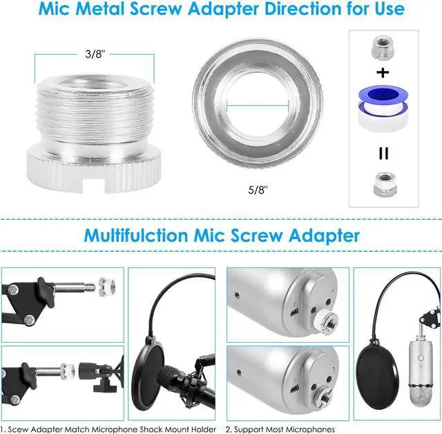 Alt view image 3 of 7 - Desktop Microphone Arm Boom Stand for Blue Yeti Snowball Ice Suspension Boom Scissor with Mic Filter, Mic Clip, Shock Mount, Adjustable Mic Boom Scissor Arm Stands, Radio Broadcasting and Recording