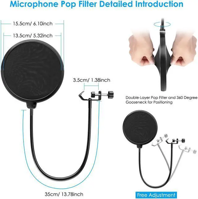 Alt view image 2 of 7 - Desktop Microphone Arm Boom Stand for Blue Yeti Snowball Ice Suspension Boom Scissor with Mic Filter, Mic Clip, Shock Mount, Adjustable Mic Boom Scissor Arm Stands, Radio Broadcasting and Recording