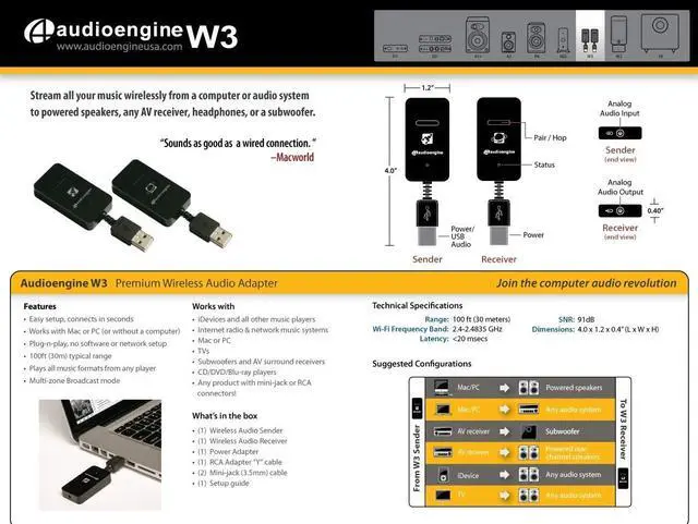 Alt view image 12 of 13 - Audioengine W3 Premium Wireless Audio Adapter Kit