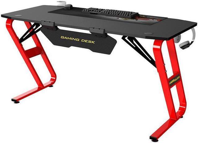 Ergonomic Gaming Desk 55Inch Gaming Desk - 55 Z Shaped Home Office PC  Computer Gaming Table with Cup Holder Headphone Hook & 2 Cable Management  Holes
