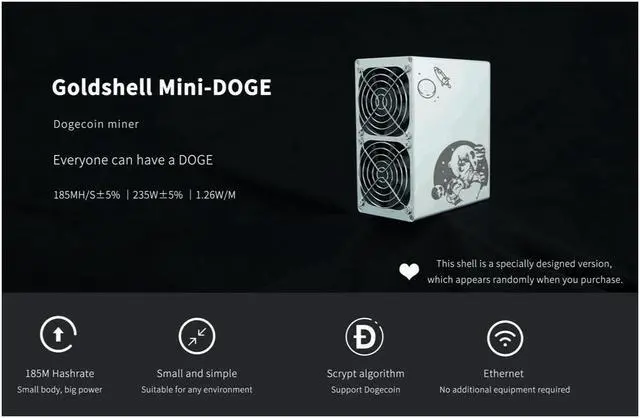 Alt view image 4 of 10 - Goldshell Mini-DOGE 185MH/S(with psu)DOGE& LTC Mining Machine Low noise Small&simple Home Mining Home Riching