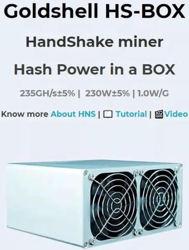 Alt view image 2 of 4 - ASIC miner Goldshell HS-BOX (without psu) 235GH/s Blake2B + SHA3 HandShake HNS miner better than HS1 SH3 SH5 Mini-DOGE KD-BOX LB-BOX LT5 S19