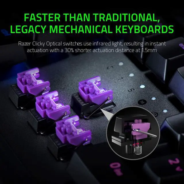 Alt view image 4 of 7 - Razer Huntsman Elite Gaming Keyboard: Fast Keyboard Switches - Clicky Optical Switches - Chroma RGB Lighting - Magnetic Plush Wrist Rest - Dedicated Media Keys & Dial - Classic Black