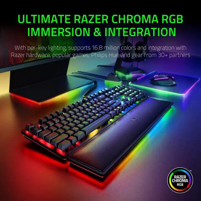 Alt view image 2 of 7 - Razer Huntsman Elite Gaming Keyboard: Fast Keyboard Switches - Clicky Optical Switches - Chroma RGB Lighting - Magnetic Plush Wrist Rest - Dedicated Media Keys & Dial - Classic Black
