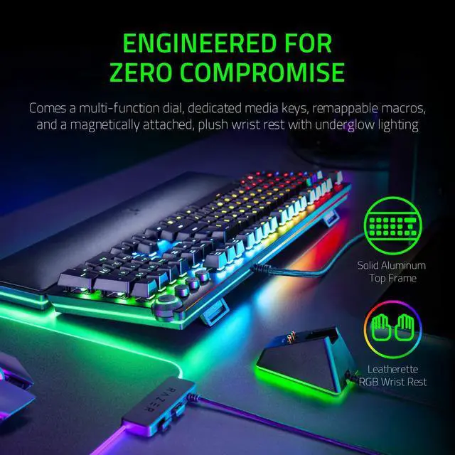 Alt view image 6 of 7 - Razer Huntsman Elite Gaming Keyboard: Fast Keyboard Switches - Clicky Optical Switches - Chroma RGB Lighting - Magnetic Plush Wrist Rest - Dedicated Media Keys & Dial - Classic Black