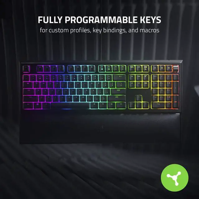 Alt view image 2 of 7 - Razer Ornata V2 Gaming Keyboard: Hybrid Mechanical Key Switches - Customizable Chroma RGB Lighting - Individually Backlit Keys - Detachable Plush Wrist Rest - Programmable Macros