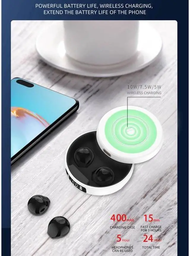 Alt view image 5 of 7 - X6WS Mini Noise Reduction Digital Display TWS Wireless Bluetooth Earphone (White)