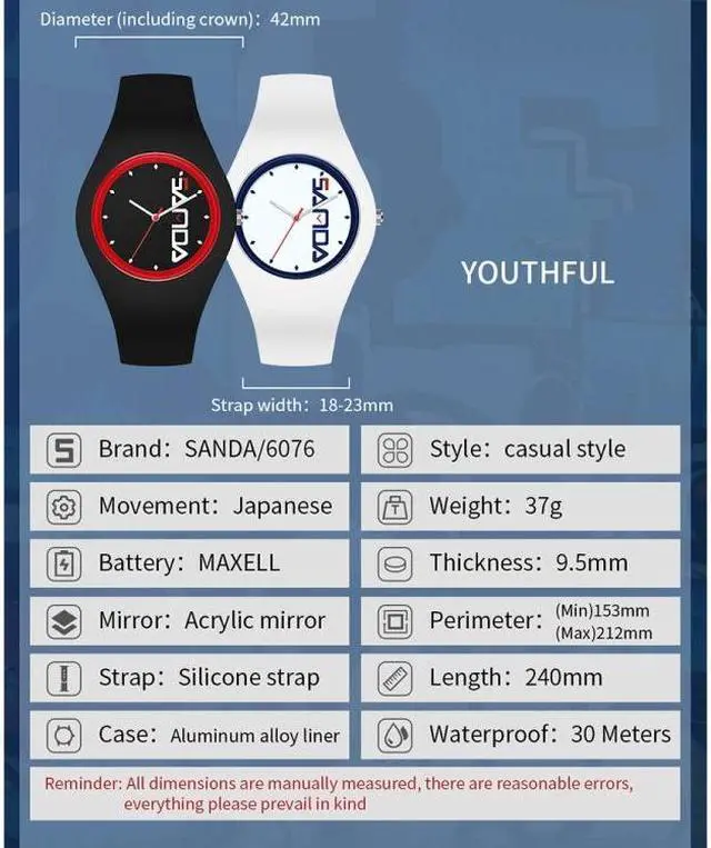Alt view image 7 of 7 - SANDA 6076 Simple Scale Round Dial Ladies Silicone Strap Quartz Watch (White Orange)
