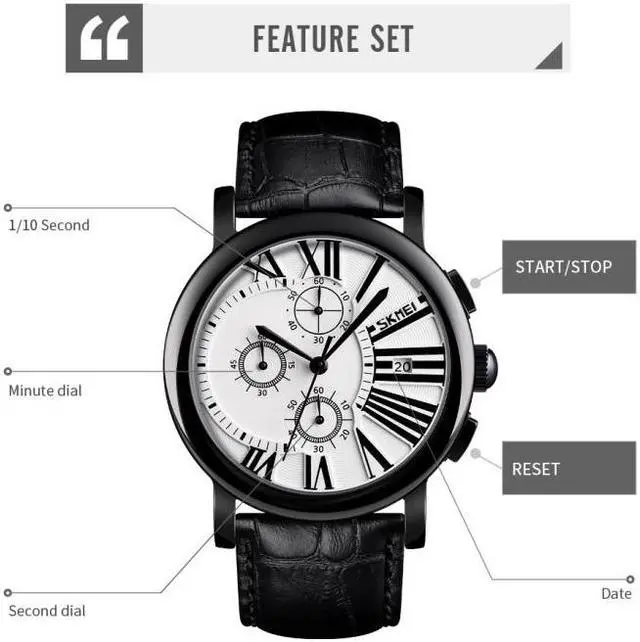 Alt view image 3 of 6 - SKMEI 9196 Men Calendar Timing Roman Numeral Dial Quartz Watch (Brown)