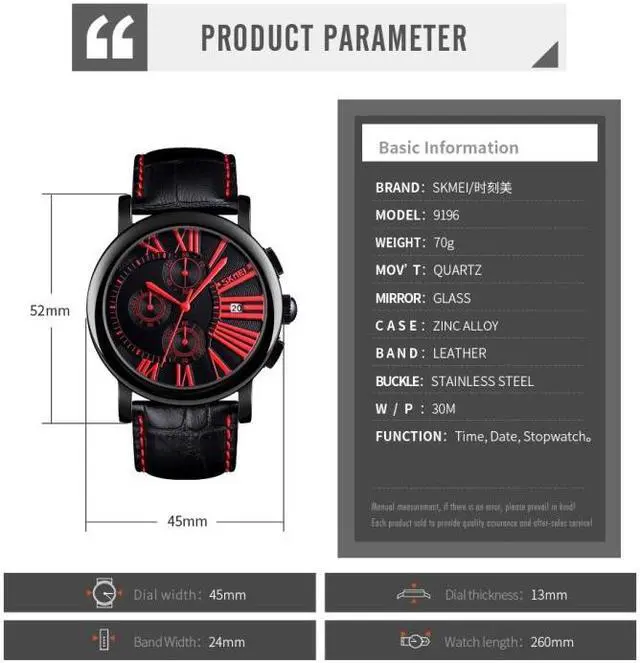 Alt view image 6 of 6 - SKMEI 9196 Men Calendar Timing Roman Numeral Dial Quartz Watch (Brown)