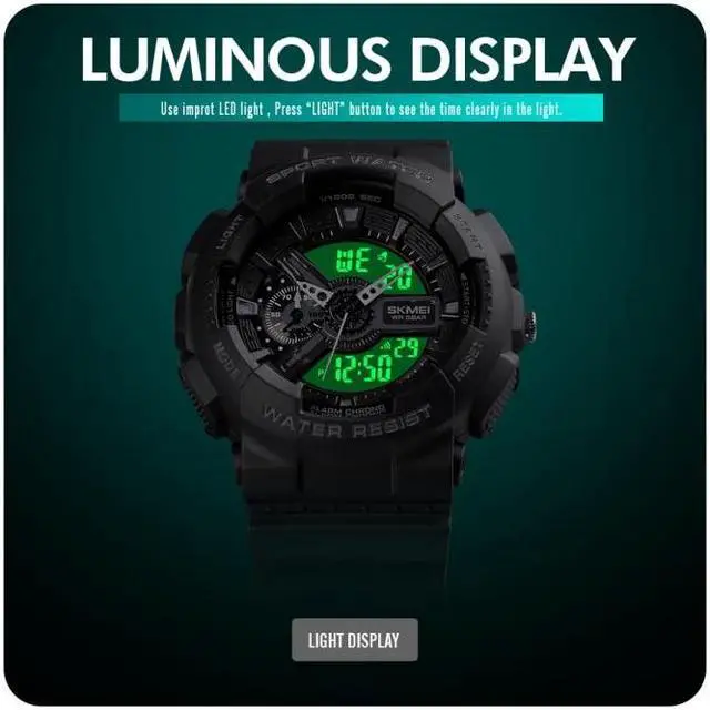 Alt view image 6 of 7 - SKMEI 1688 LED Dual Time Digital Display + Pointer Luminous Sports Electronic Watch (White)