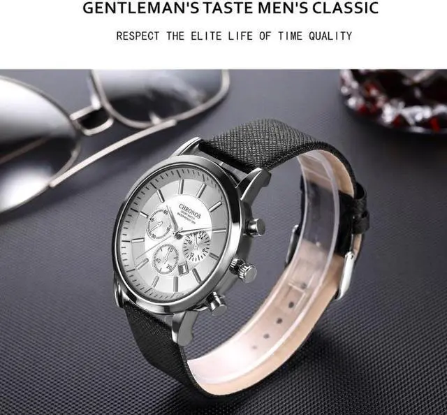 Alt view image 4 of 7 - CHRONOS CH0401 Three-eye Six-needle Leather Belt Sports Watch for Men (Coffee)