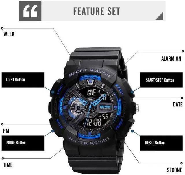 Alt view image 4 of 7 - SKMEI 1688 LED Dual Time Digital Display + Pointer Luminous Sports Electronic Watch (White)