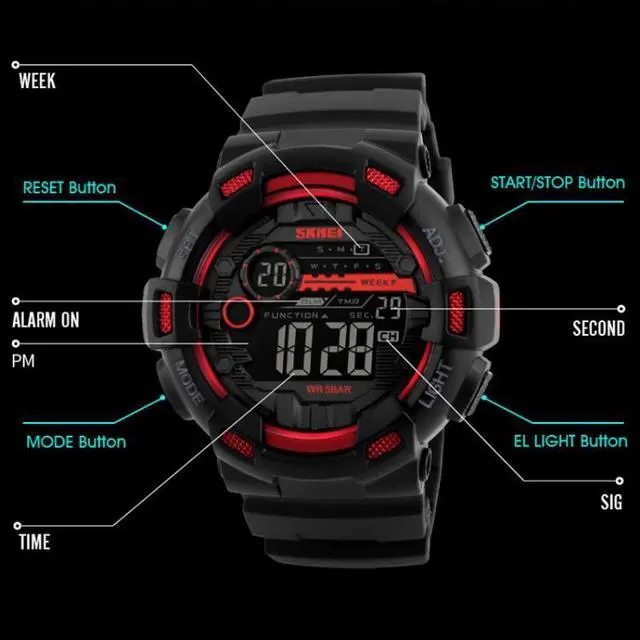 Alt view image 3 of 7 - SKMEI 1243 Men Sports Watch Outdoor Waterproof Digital Watch (Golden)