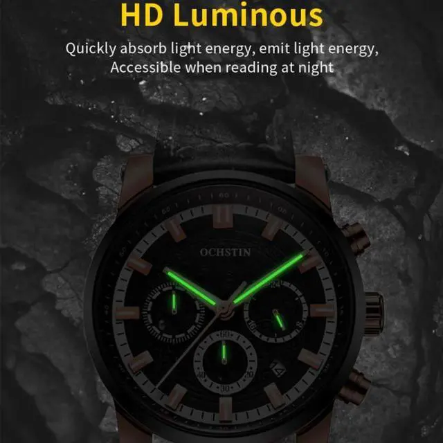 Alt view image 5 of 7 - Ochstin 5111B Multifunctional Business Waterproof Luminous Leather Strap Quartz Watch (Silver+Grey)