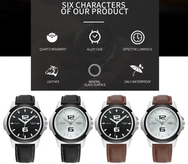 Alt view image 2 of 6 - YAZOLE 418 Sports Watch Casual Fashion Luminous Men Quartz Watch (White Tray Dark Brown Belt)