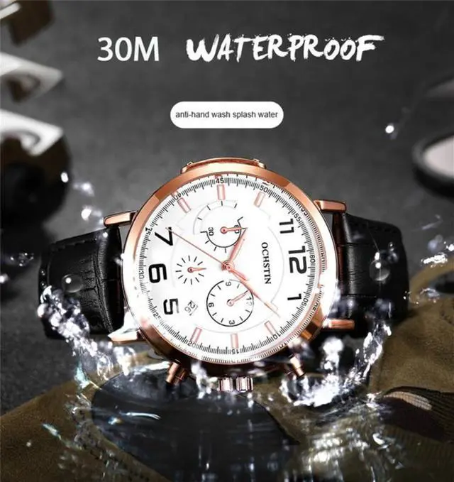 Alt view image 5 of 7 - Ochstin 6105 Multi Function Watch Business Leisure Men  Watch Waterproof Timing Quartz Watch Belt Watch (Rose Gold White)