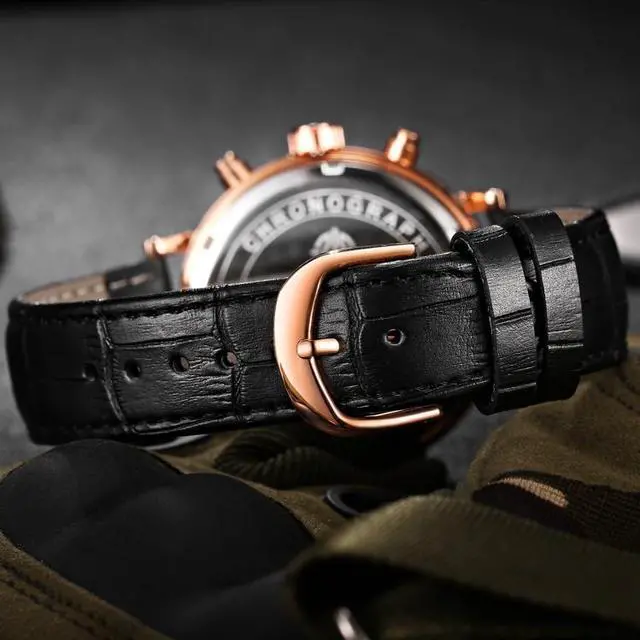 Alt view image 7 of 7 - Ochstin 6105 Multi Function Watch Business Leisure Men  Watch Waterproof Timing Quartz Watch Belt Watch (Rose Gold White)