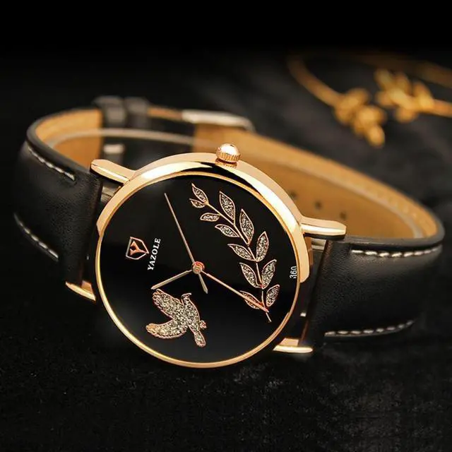 Alt view image 2 of 7 - YAZOLE 360 Leather Band Dove of Peace Diamond Lady Watch (White+Brown)