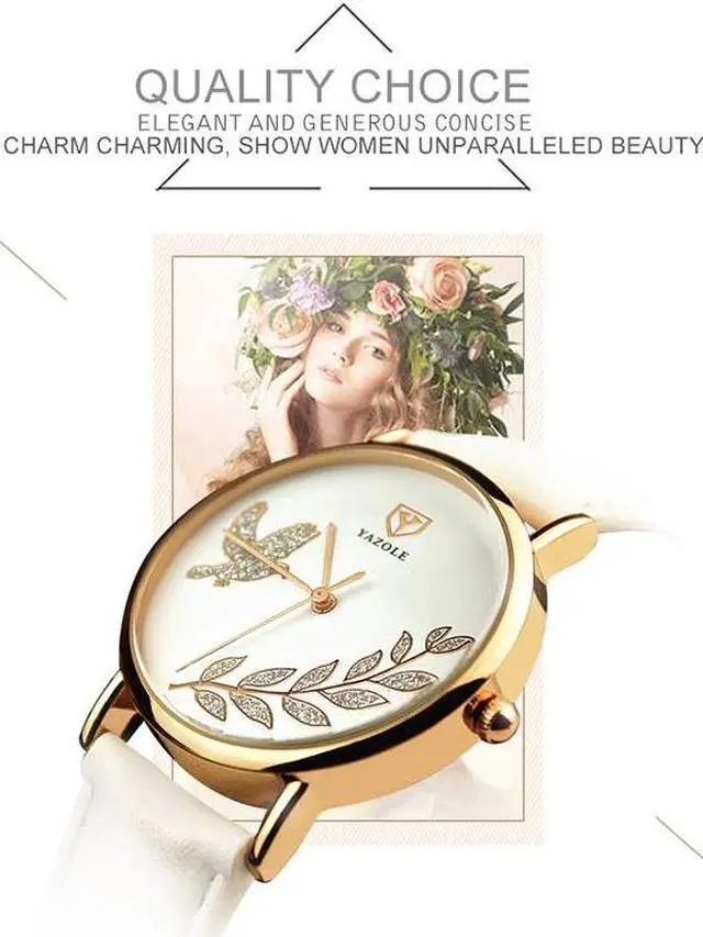 Alt view image 4 of 7 - YAZOLE 360 Leather Band Dove of Peace Diamond Lady Watch (White+Brown)