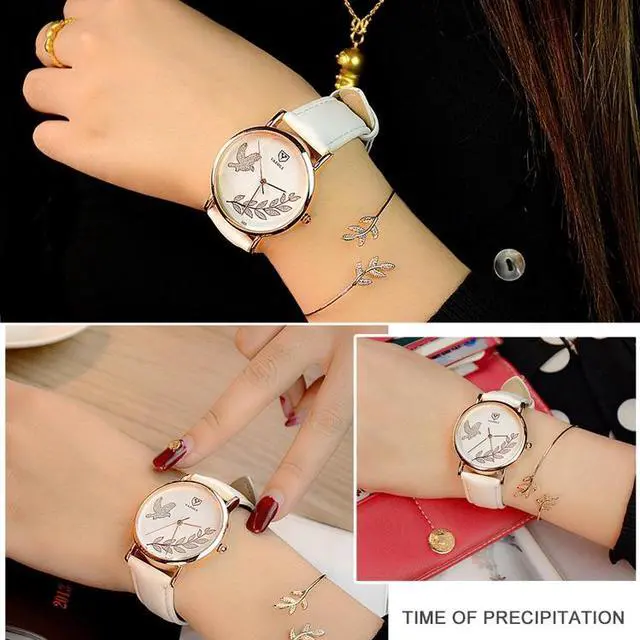 Alt view image 6 of 7 - YAZOLE 360 Leather Band Dove of Peace Diamond Lady Watch (White+Brown)