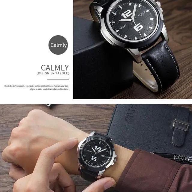 Alt view image 6 of 6 - YAZOLE 418 Sports Watch Casual Fashion Luminous Men Quartz Watch (White Tray Dark Brown Belt)