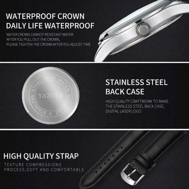 Alt view image 3 of 5 - YAZOLE 516 Fashion Calendar Men Watch Luminous Quartz Watch (Silver Tray Brown Belt)