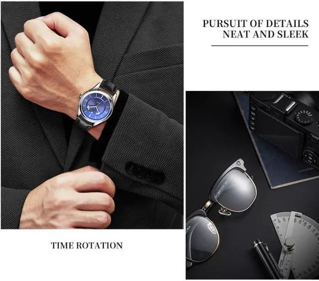 Alt view image 6 of 7 - YAZOLE 513 Leather Band Calendar Waterproof Quartz Watch (Black+Black)