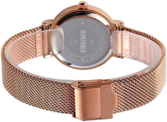 Alt view image 5 of 7 - Skmei 1595 Fashion Elegant Scale Free Steel Mesh Belt Women's Watch Waterproof Business Student Quartz Watch Female (Gold)