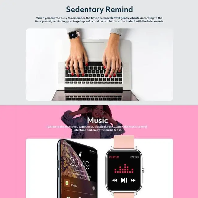 Alt view image 5 of 7 - Rogbid Rowatch 1 1.4 inch IPS Screen Smart Watch, Support Blood Pressure Monitoring/Sleep Monitoring (Pink)