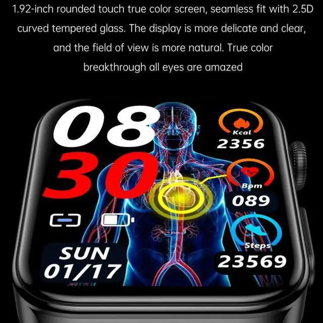 Alt view image 2 of 7 - E500 1.83 inch HD Square Screen TPU Watch Strap Smart Watch Supports ECG Monitoring / Non-invasive Blood Sugar TPU Strap(Black) (Black)