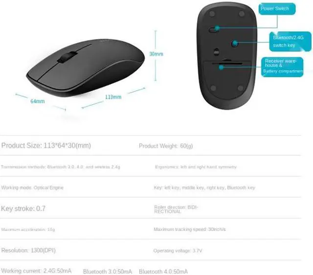 Alt view image 6 of 7 - Rapoo M200G 1300 DPI 3 Keys Silent Wireless Mouse (Blue) Black