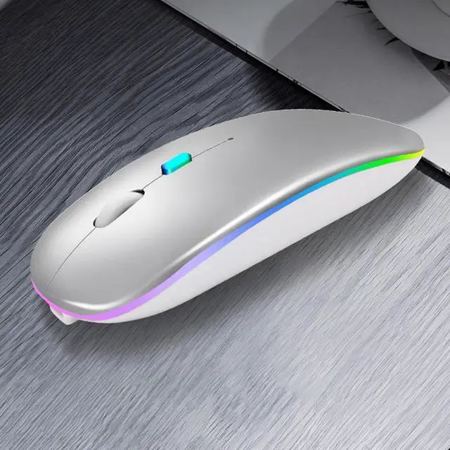 Alt view image 4 of 7 - Y20 4 Keys Colorful Glow Charging Mute Mouse Notebook Game Wireless Mouse, Colour: 2.4G + Bluetooth (Silver) 2.4G + Bluetooth (Silver)