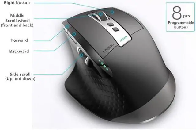 Alt view image 6 of 7 - Rapoo MT750 Pro 3200 DPI Bluetooth Wireless Mouse Gaming Laptop Large-hand Mouse, Support Qi Wireless Charging (Black)