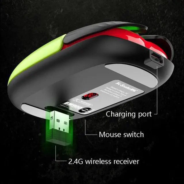 Alt view image 7 of 7 - K-Snake BM900 6 Keys 2.4G Wireless Charging Beetle Mouse Glowing Gaming Mouse (Pink)